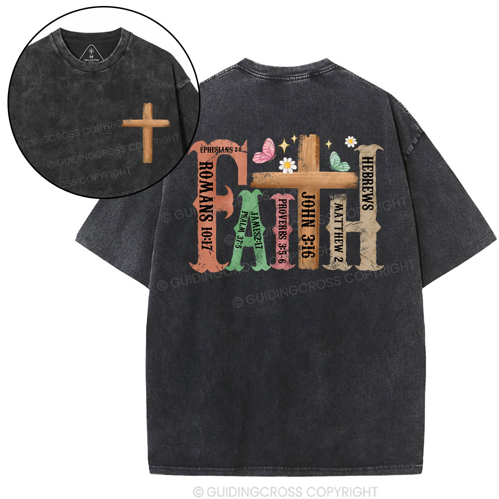 Retro Faith Cross Christian Washed T-Shirt