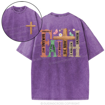 Retro Faith Cross Christian Washed T-Shirt
