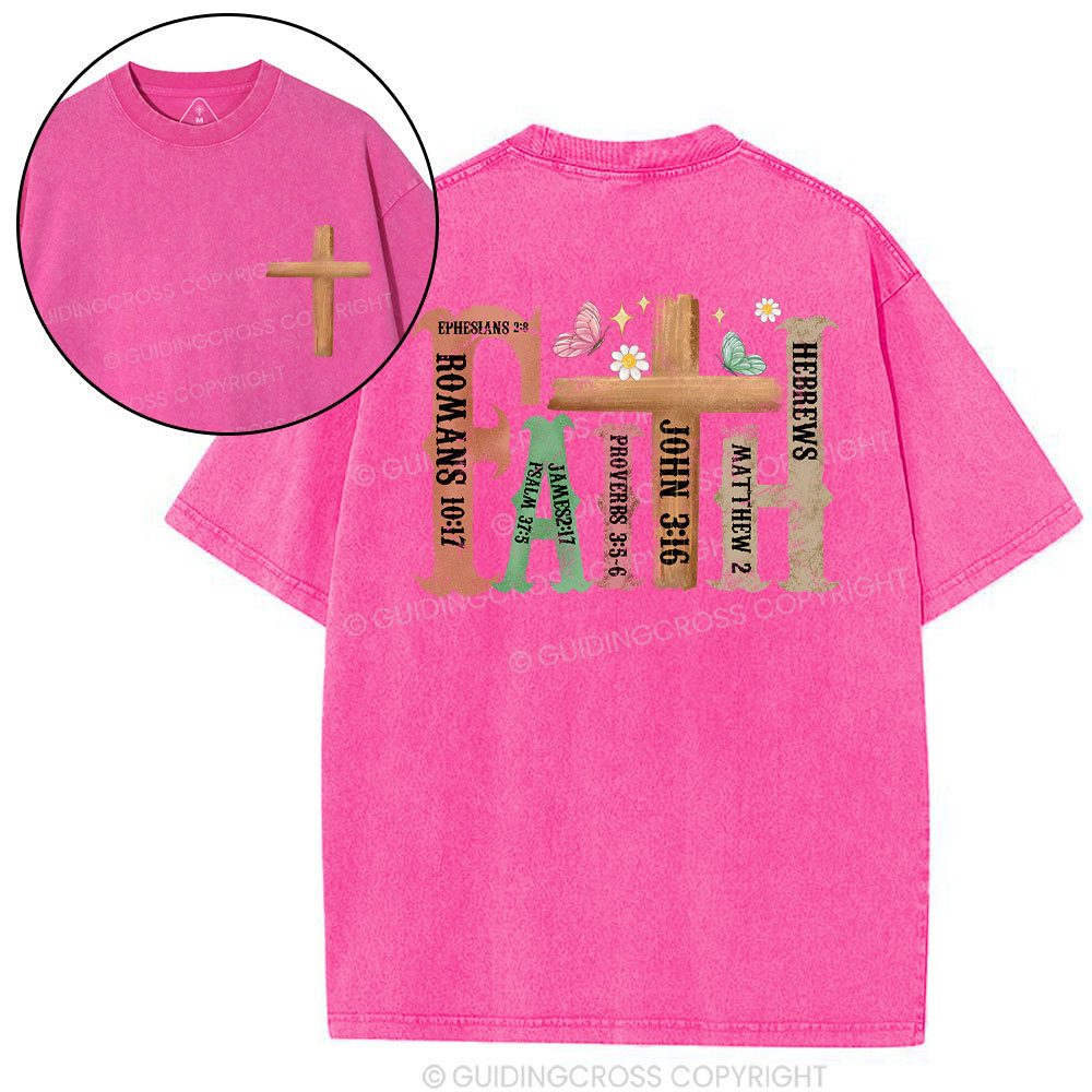 Retro Faith Cross Christian Washed T-Shirt
