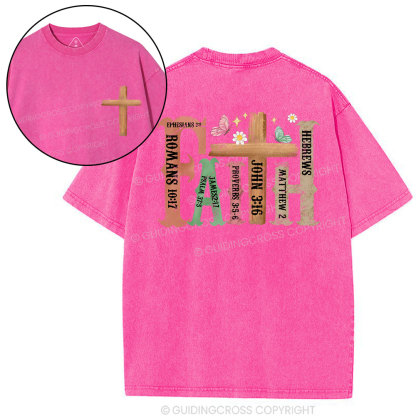 Retro Faith Cross Christian Washed T-Shirt