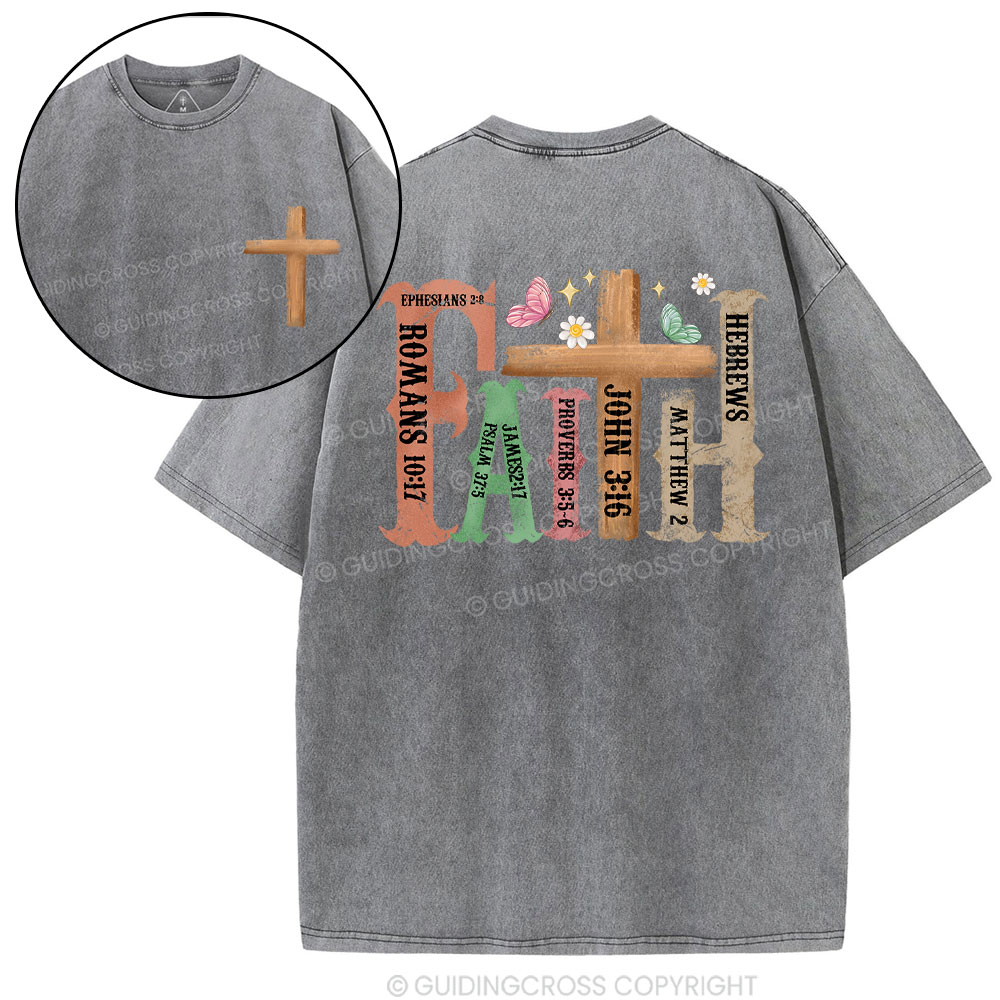 Retro Faith Cross Christian Washed T-Shirt