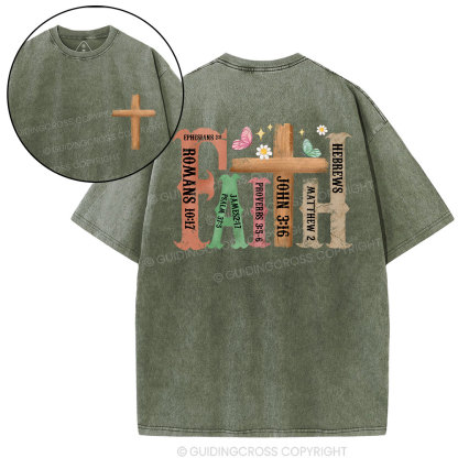Retro Faith Cross Christian Washed T-Shirt