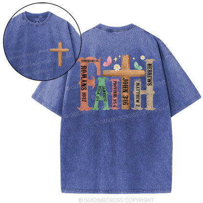 Retro Faith Cross Christian Washed T-Shirt
