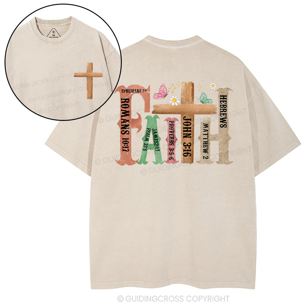 Retro Faith Cross Christian Washed T-Shirt
