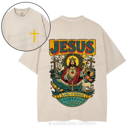 Retro Jesus King Of Kings Christian Washed T-Shirt