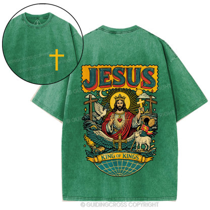 Retro Jesus King Of Kings Christian Washed T-Shirt
