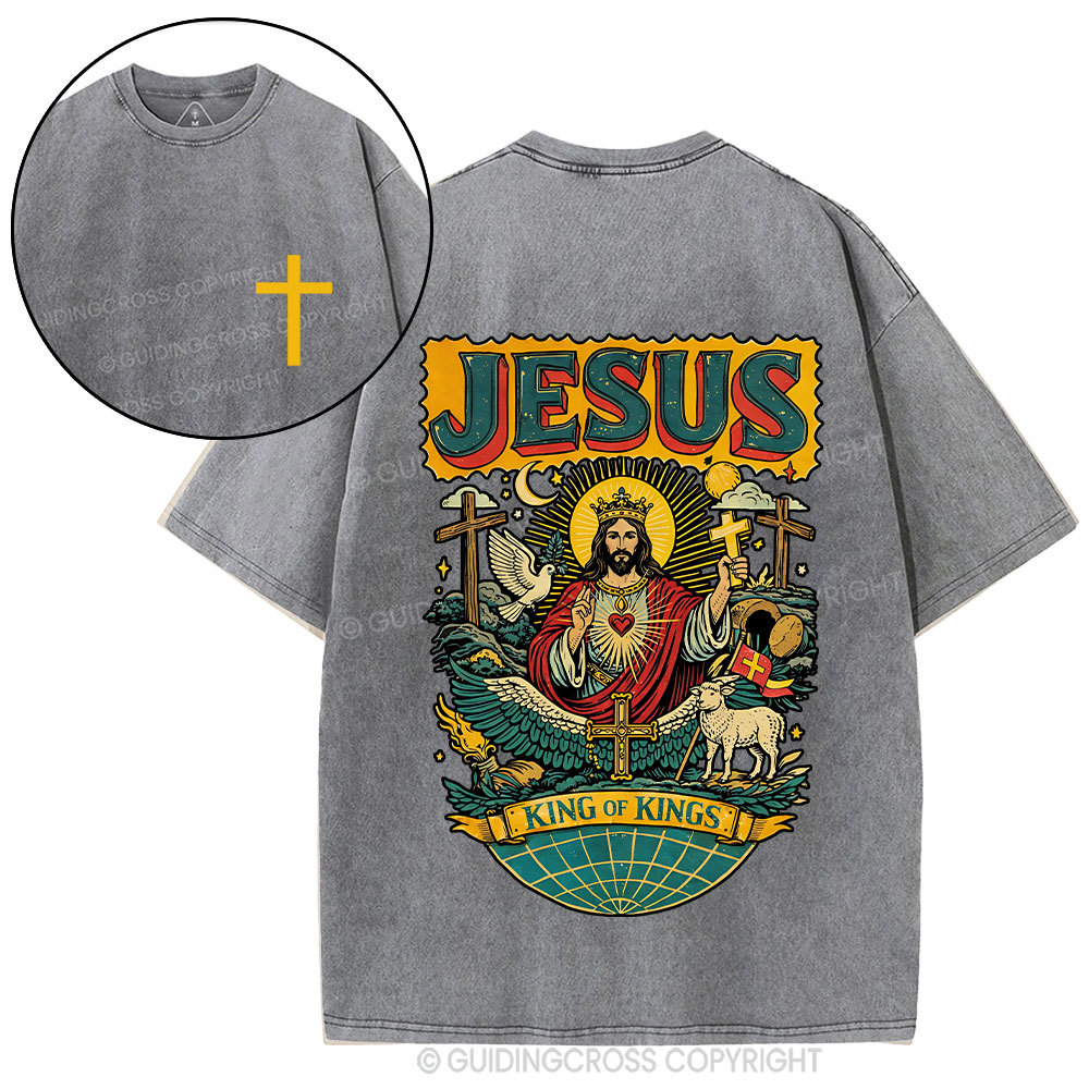 Retro Jesus King Of Kings Christian Washed T-Shirt