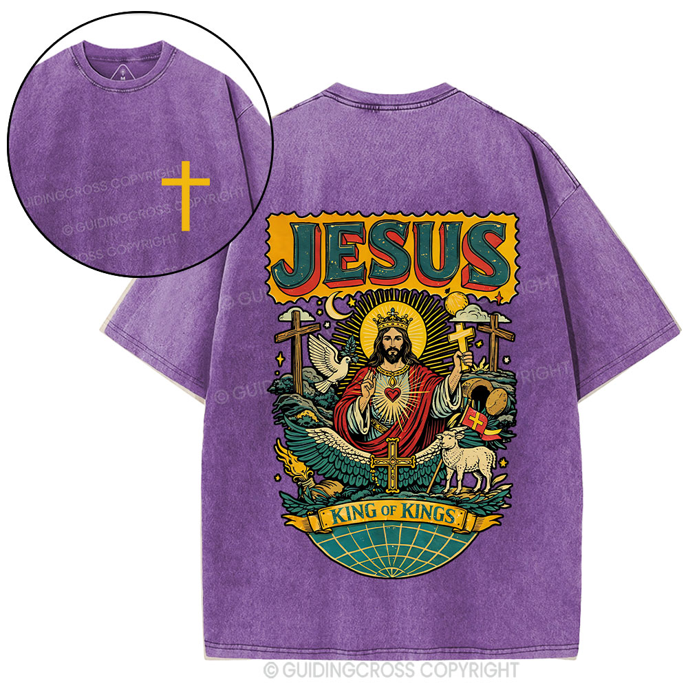 Retro Jesus King Of Kings Christian Washed T-Shirt