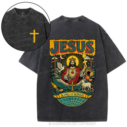 Retro Jesus King Of Kings Christian Washed T-Shirt