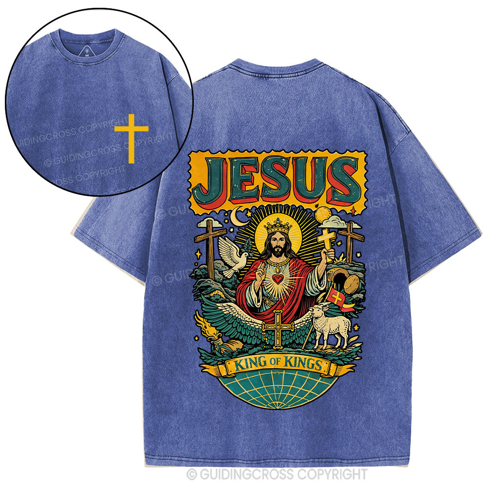Retro Jesus King Of Kings Christian Washed T-Shirt