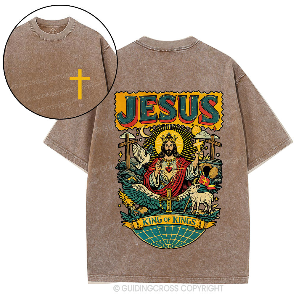 Retro Jesus King Of Kings Christian Washed T-Shirt