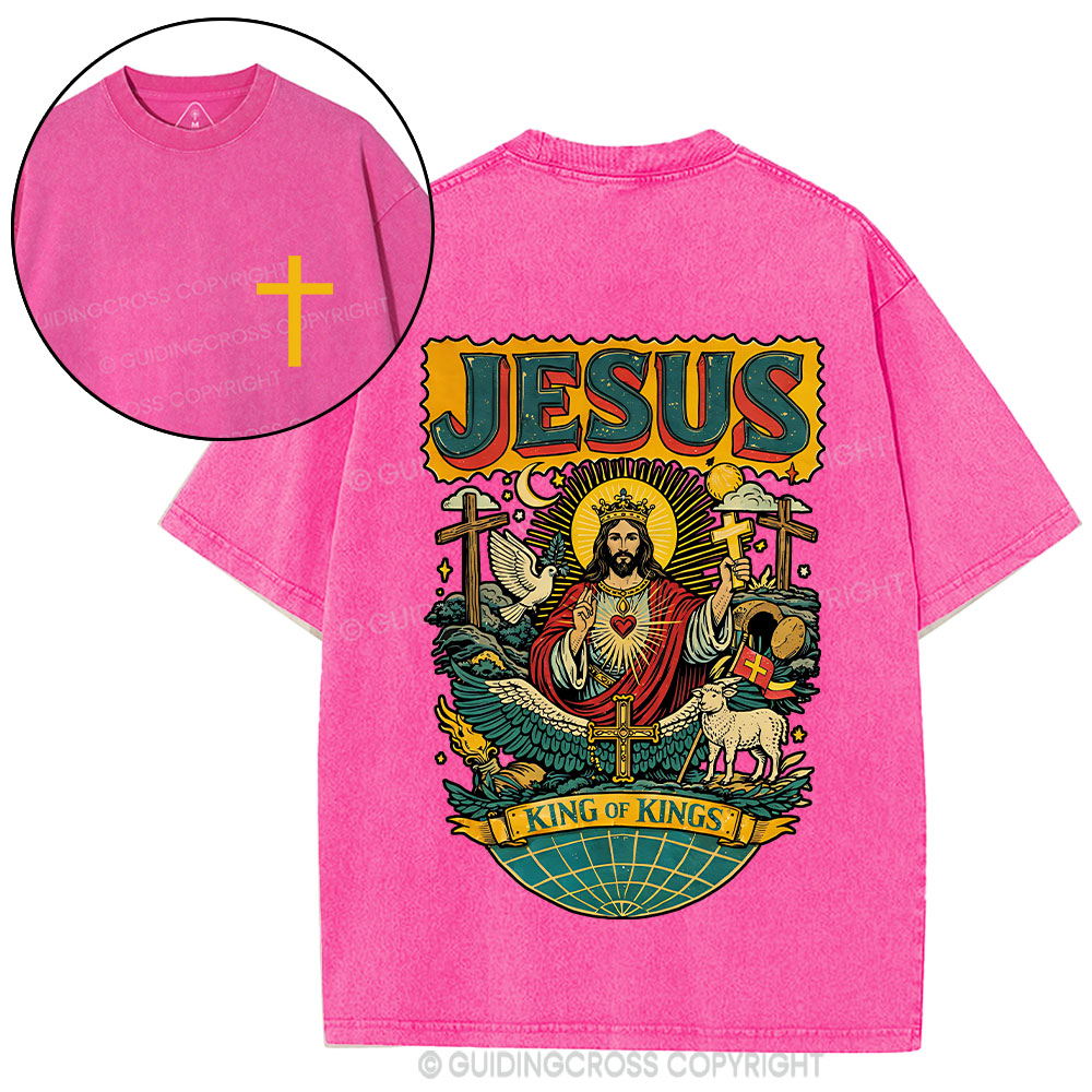 Retro Jesus King Of Kings Christian Washed T-Shirt