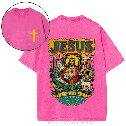 Retro Jesus King Of Kings Christian Washed T-Shirt