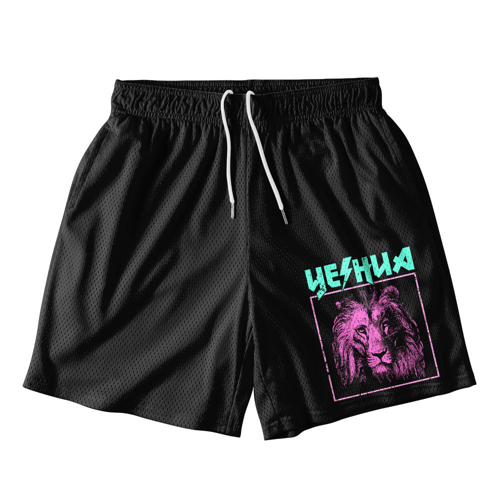 Retro Lion Yeshua Black Christian Mesh Shorts