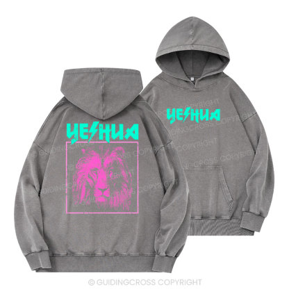 Retro Lion Yeshua Christian Washed Hoodie