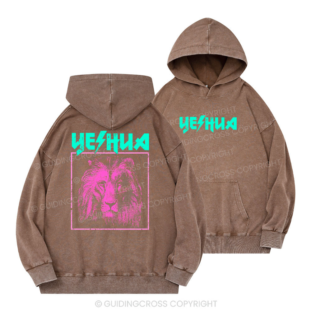Retro Lion Yeshua Christian Washed Hoodie