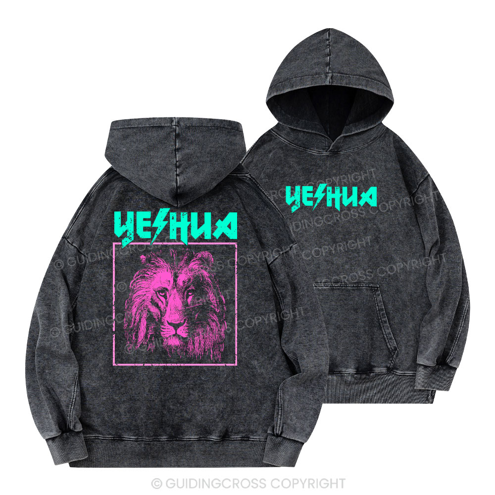 Retro Lion Yeshua Christian Washed Hoodie