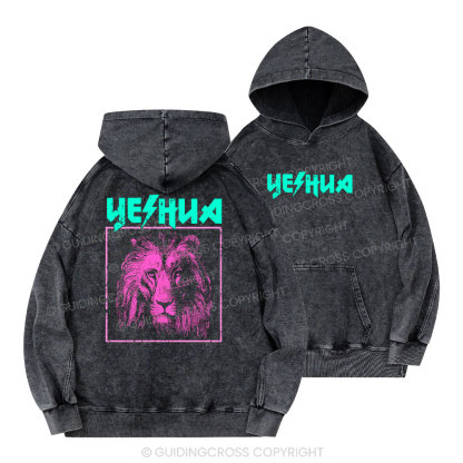 Retro Lion Yeshua Christian Washed Hoodie