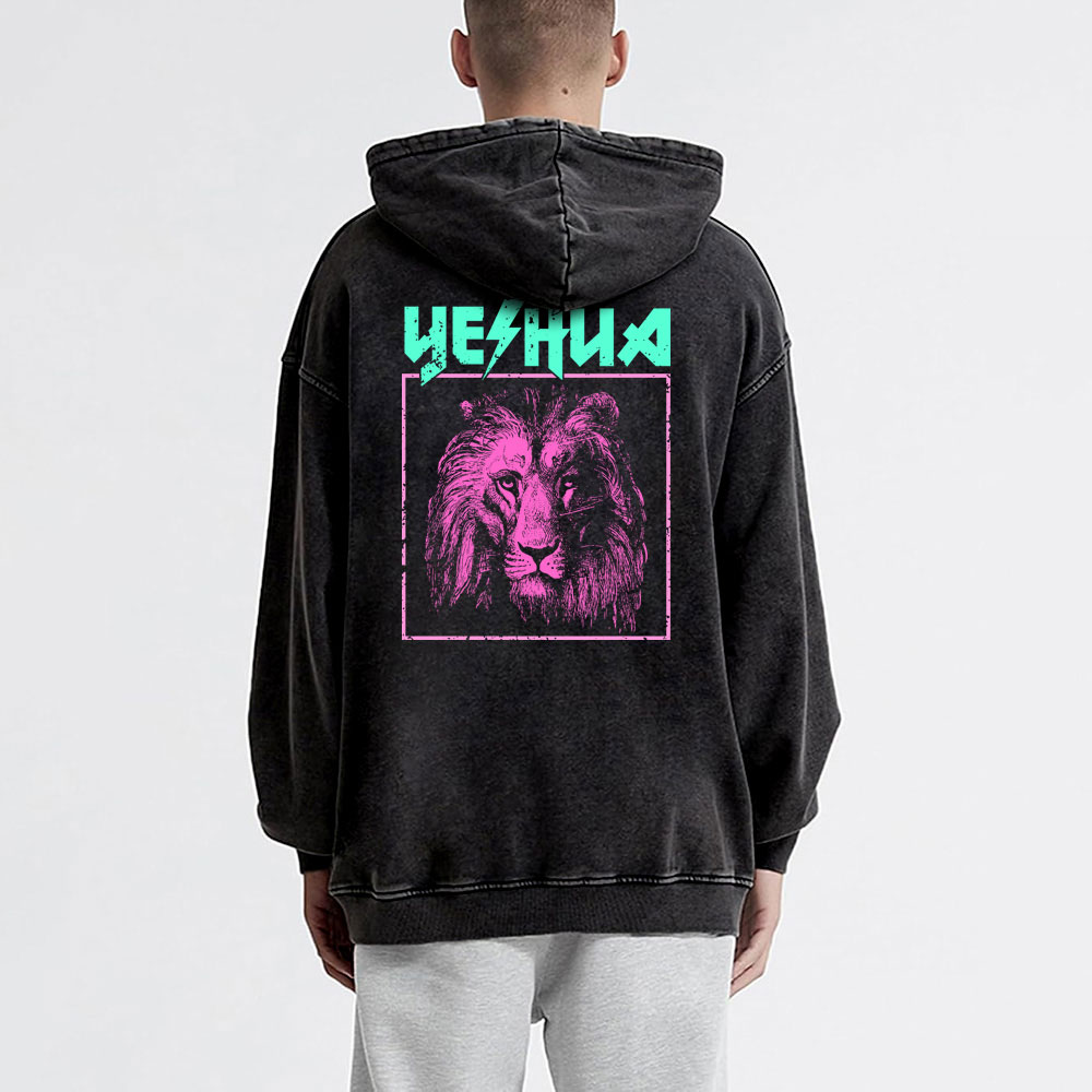Retro Lion Yeshua Christian Washed Hoodie