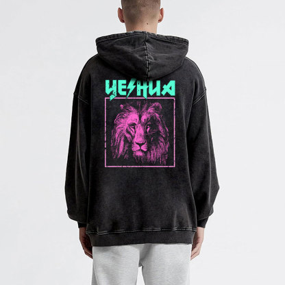 Retro Lion Yeshua Christian Washed Hoodie