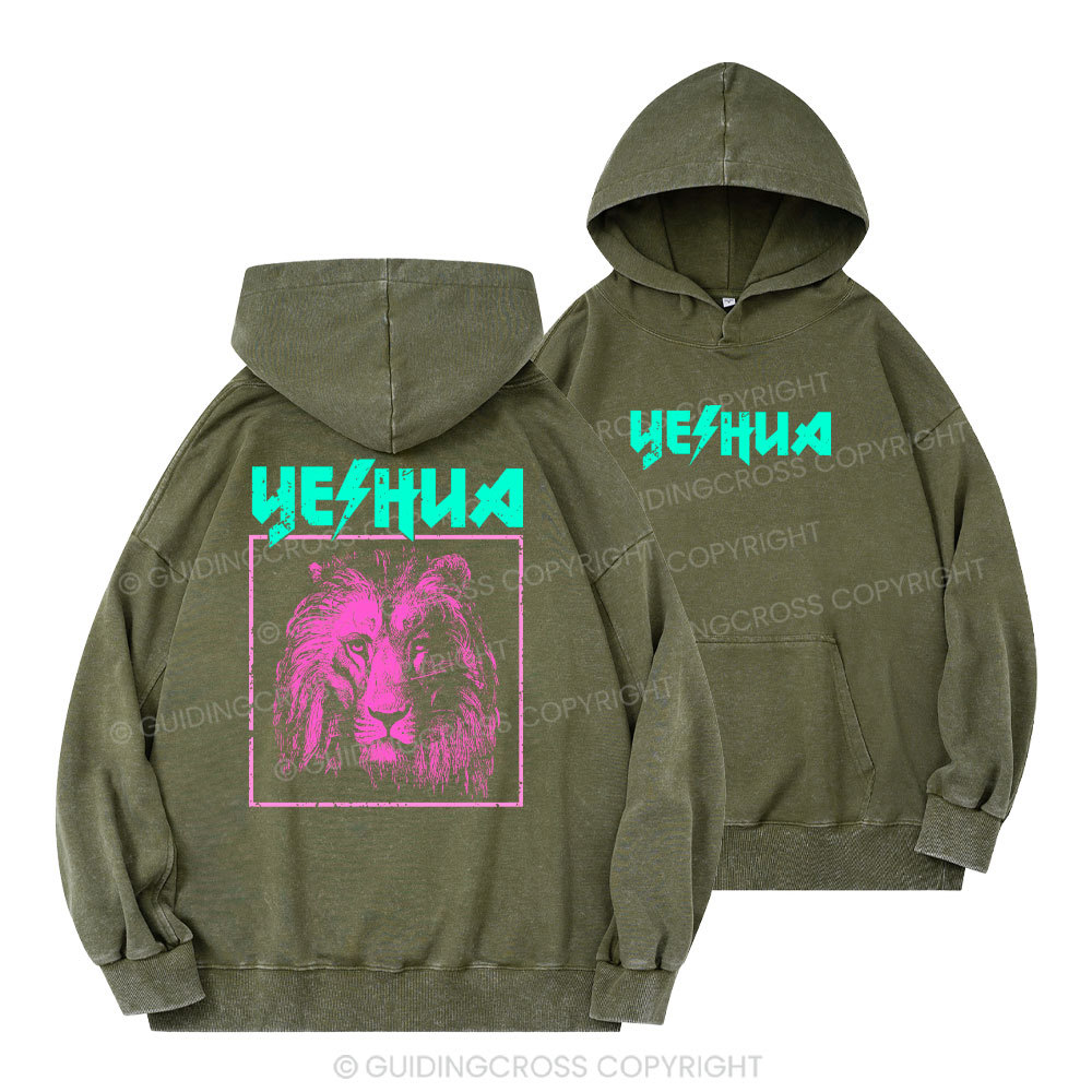 Retro Lion Yeshua Christian Washed Hoodie