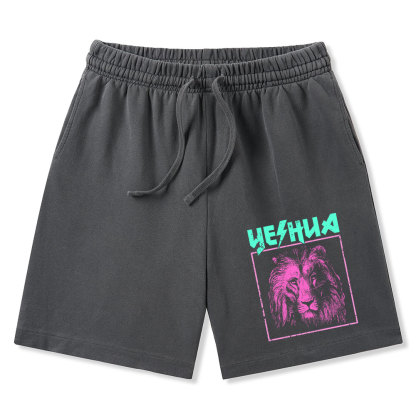 Retro Lion Yeshua Christian Washed Shorts