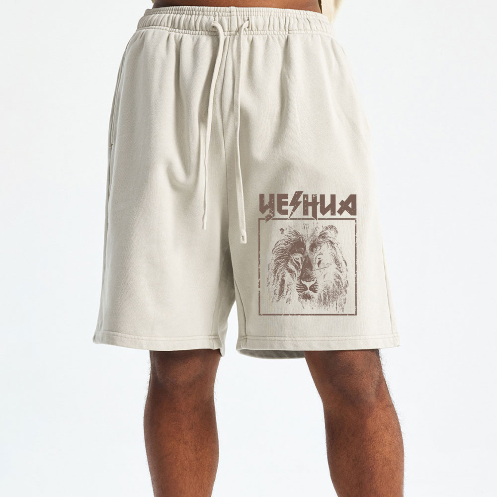Retro Lion Yeshua Christian Washed Shorts