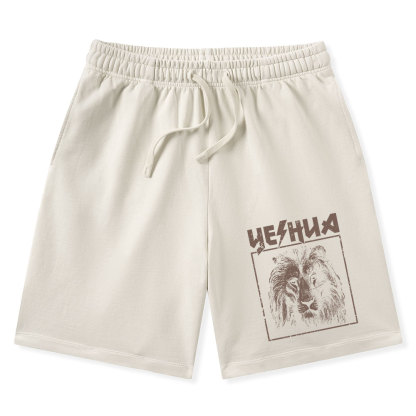 Retro Lion Yeshua Christian Washed Shorts