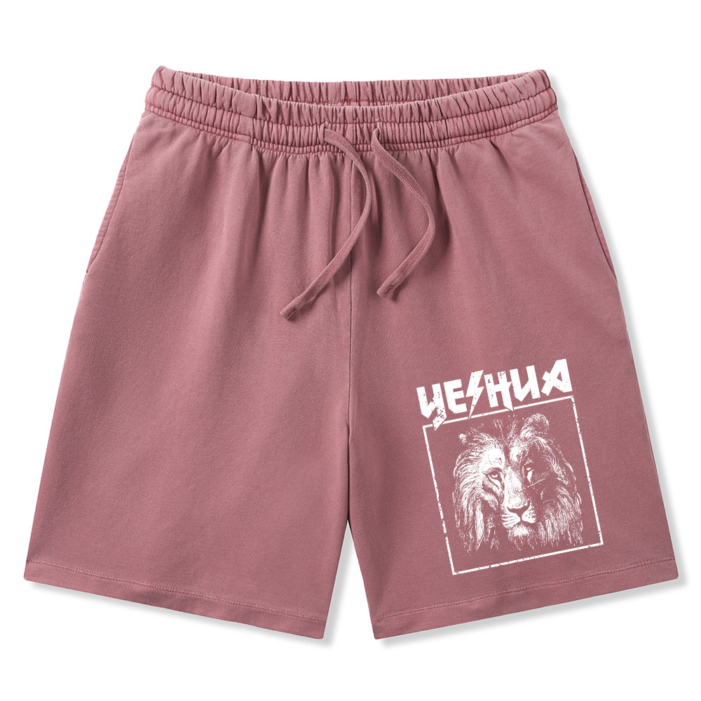 Retro Lion Yeshua Christian Washed Shorts