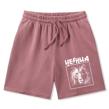 Retro Lion Yeshua Christian Washed Shorts
