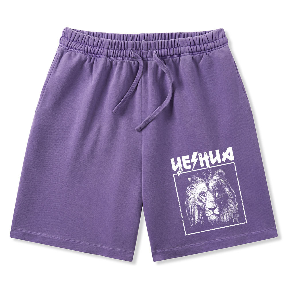 Retro Lion Yeshua Christian Washed Shorts