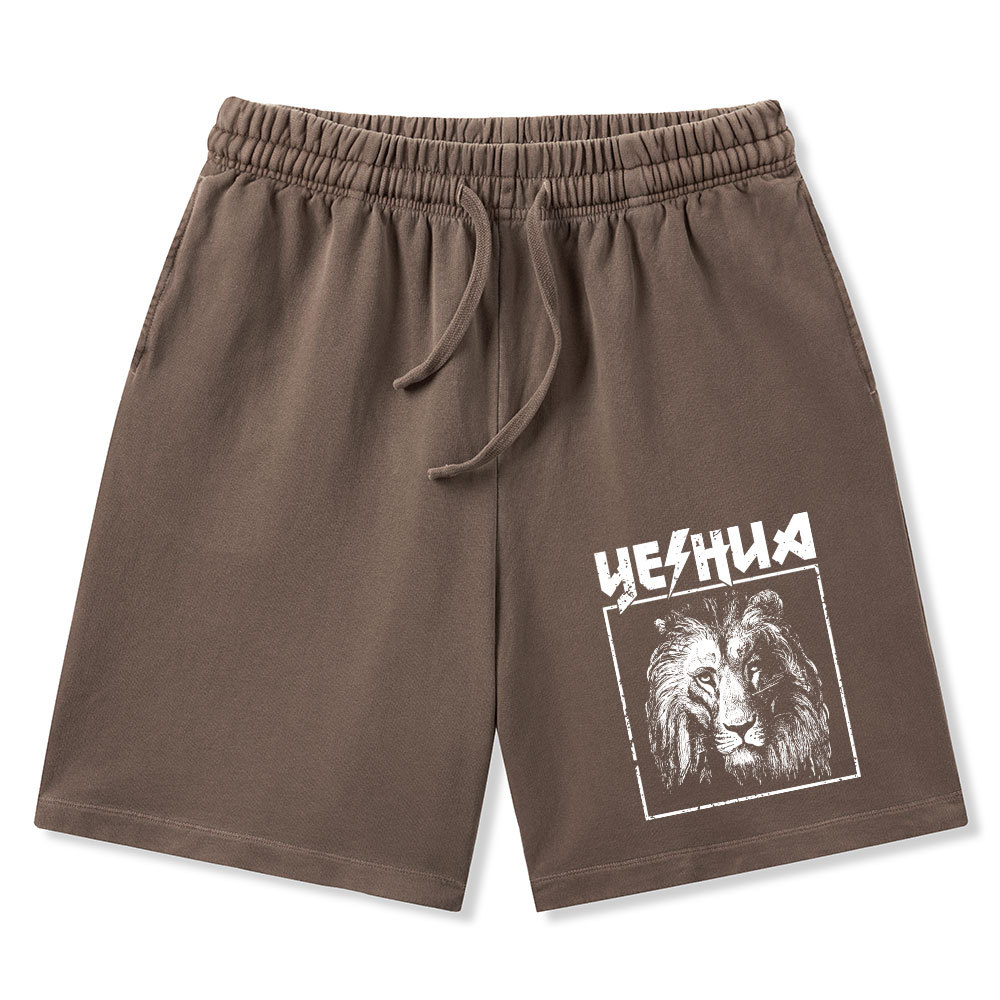 Retro Lion Yeshua Christian Washed Shorts