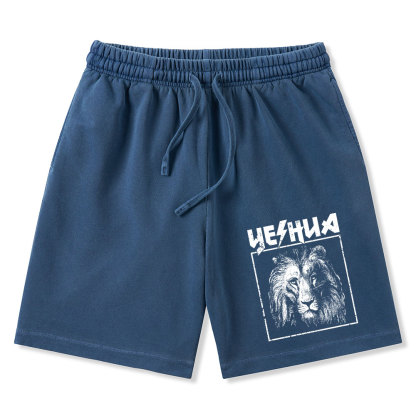 Retro Lion Yeshua Christian Washed Shorts