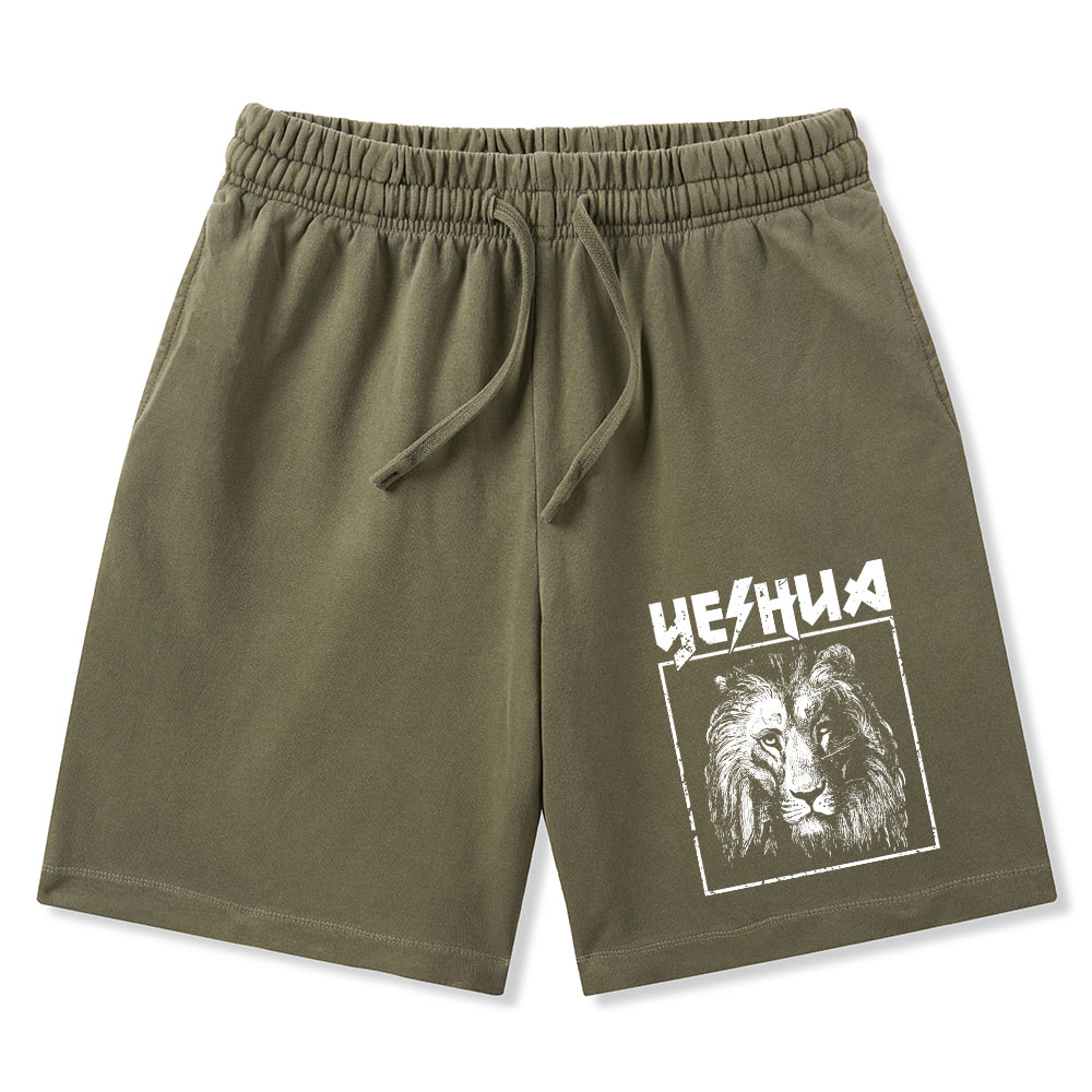 Retro Lion Yeshua Christian Washed Shorts