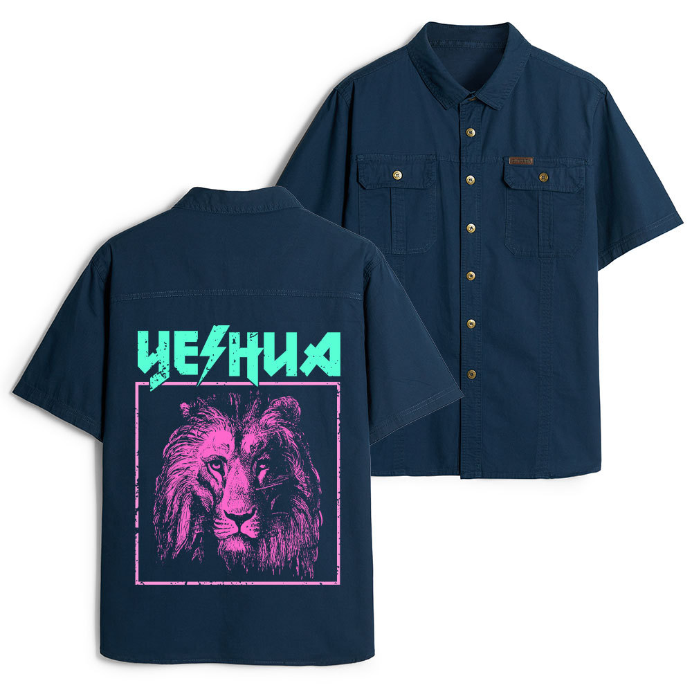 Retro Lion Yeshua Christian Work Shirt