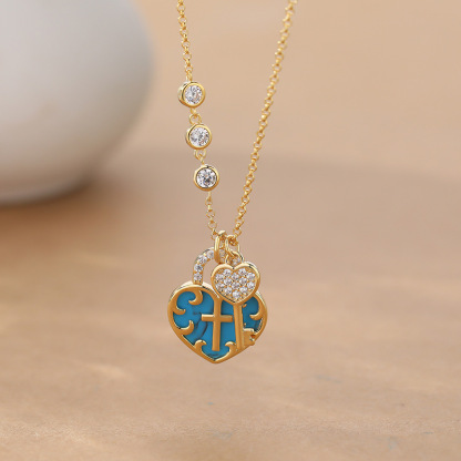 Retro Turquoise Green Heart Cross Collection Necklace 