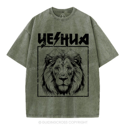 Retro Yeshua Lion Christian Washed T-Shirt