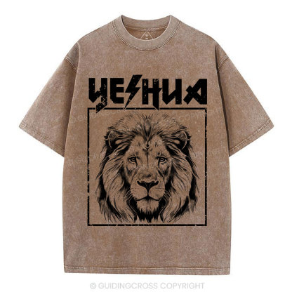 Retro Yeshua Lion Christian Washed T-Shirt