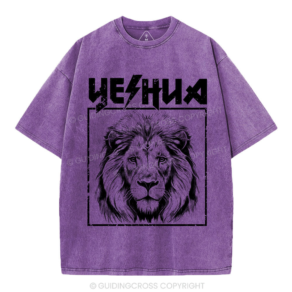 Retro Yeshua Lion Christian Washed T-Shirt