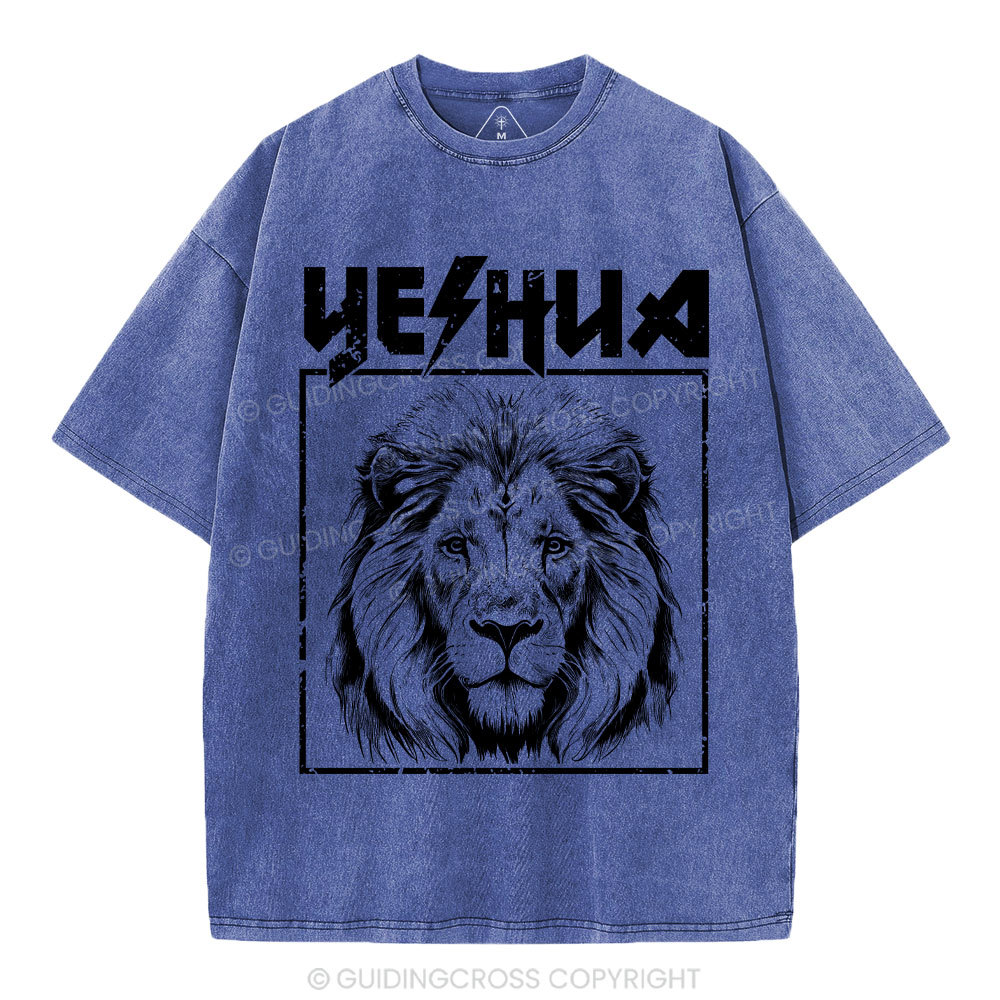 Retro Yeshua Lion Christian Washed T-Shirt