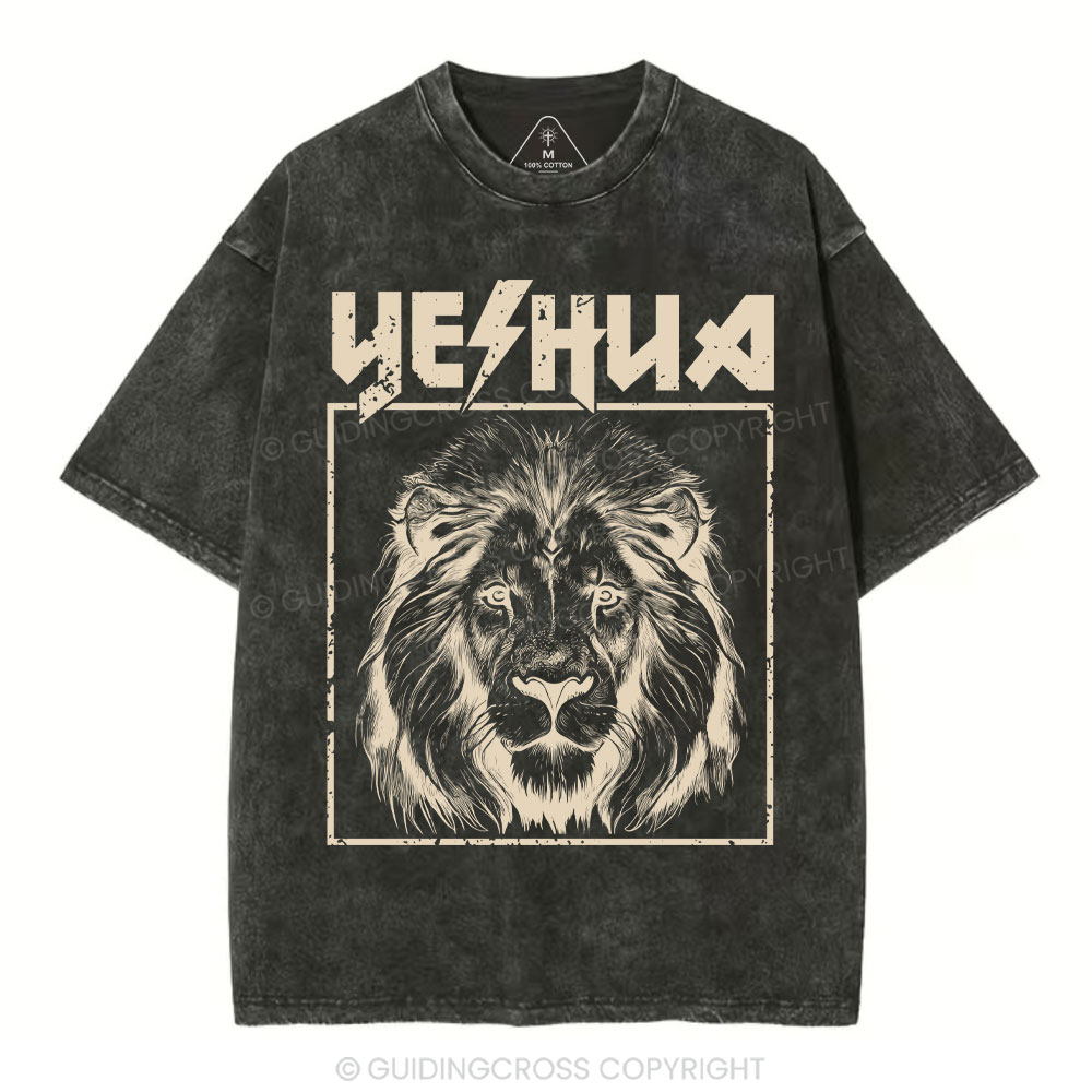 Retro Yeshua Lion Christian Washed T-Shirt