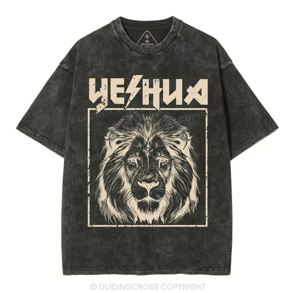 Retro Yeshua Lion Christian Washed T-Shirt