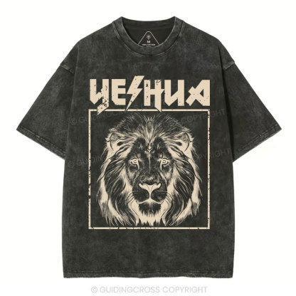 Retro Yeshua Lion Christian Washed T-Shirt