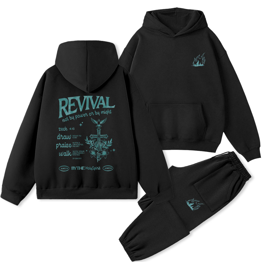Revival Not By Power Or By Might Christian Premium Fleece Hoodie Set