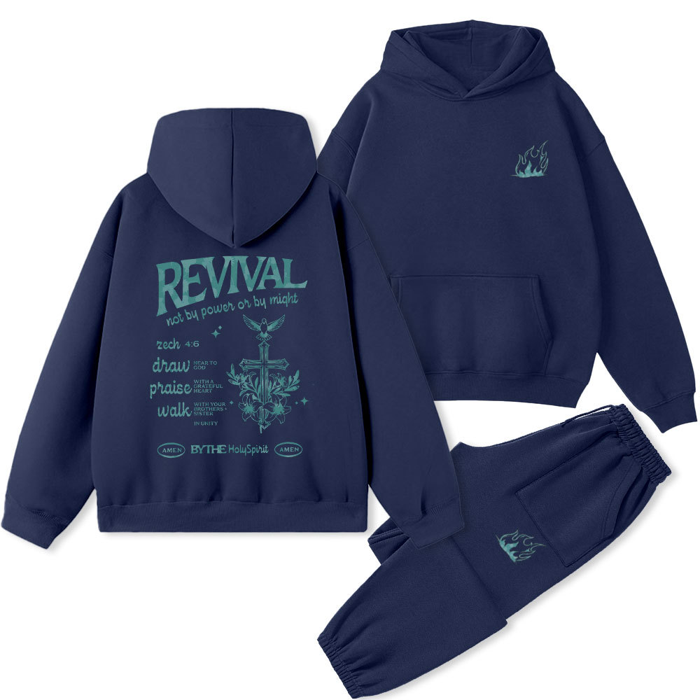 Revival Not By Power Or By Might Christian Premium Fleece Hoodie Set