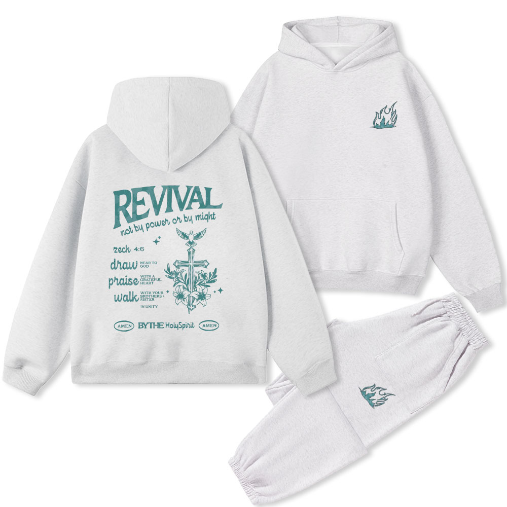 Revival Not By Power Or By Might Christian Premium Fleece Hoodie Set