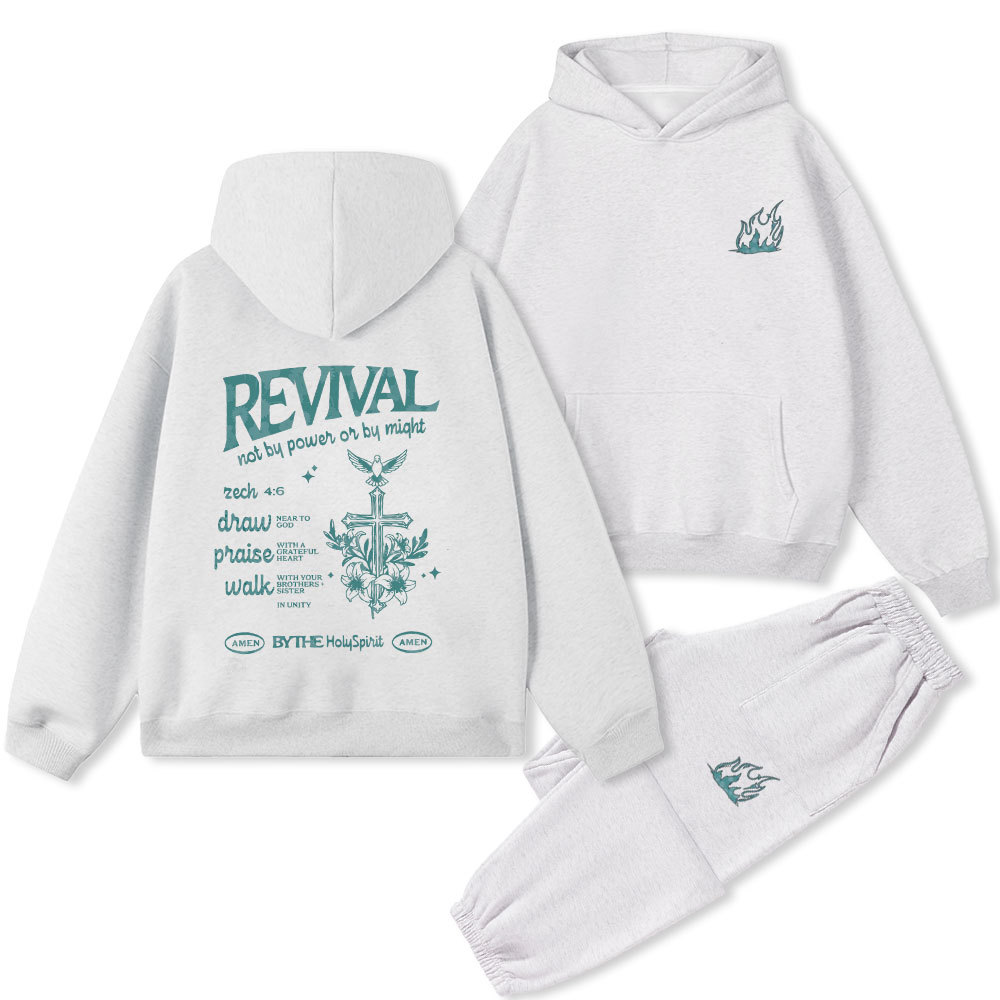 Revival Not By Power Or By Might Christian Premium Fleece Hoodie Set