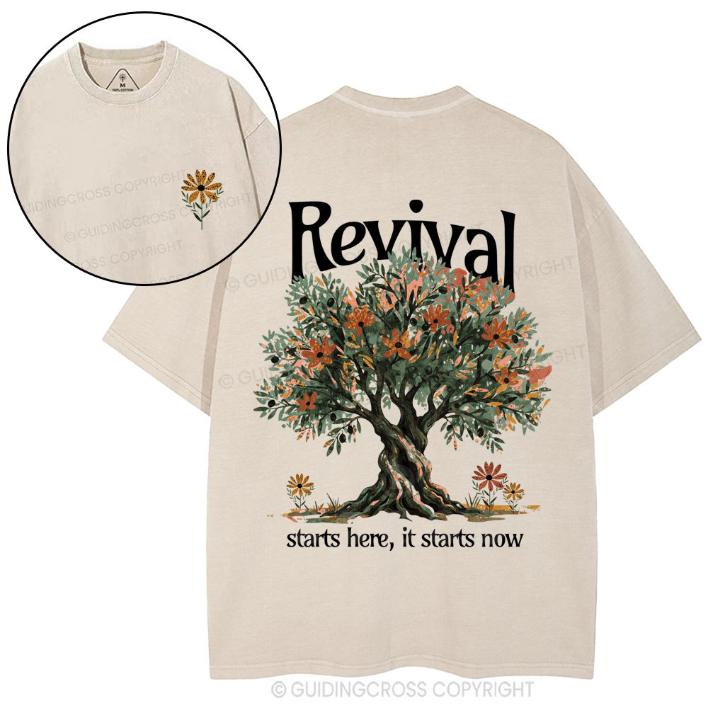 Revival Starts Here It Starts Now Christian Washed T-Shirt
