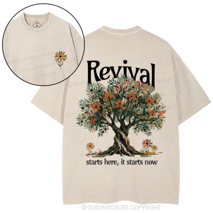 Revival Starts Here It Starts Now Christian Washed T-Shirt