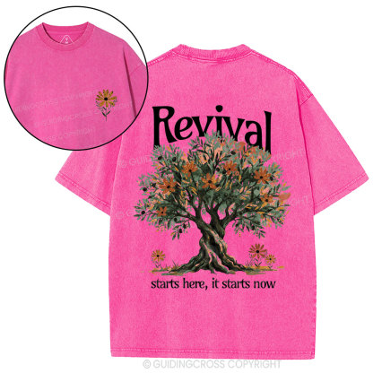 Revival Starts Here It Starts Now Christian Washed T-Shirt